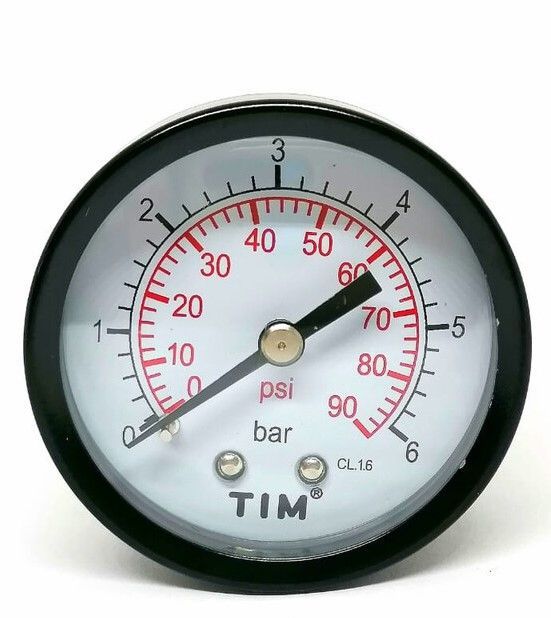 манометр аксиальный tim 0-6 бар o50мм (металлический корпус+стекло, присоед. латунь 1/4 нар.) (y-50t-6)