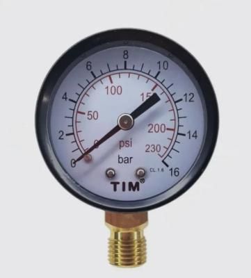 Манометр радиальный 0-16 бар O50мм (металлический корпус+стекло, присоед. латунь 1/4 нар.) TIM (Y-50-16)