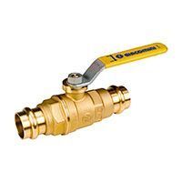 Кран шаровой GIACOMINI полнопроходной, соединения под пресс, с желтым уплотнительным кольцом, соответствует EN549 и EN682 для газовых систем и углеводородных жидкостей, рычаг желтый, нехромированный (R850VY103)