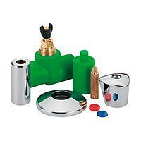 хромированные розетка, колпачок, удлинитель и ручка-маховик giacomini с красной и синей вставками-указателями для запорного клапана h173. (h174bx001)