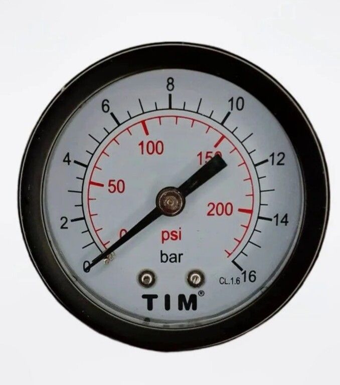 манометр аксиальный 0-16 бар o50мм (металлический корпус+стекло, присоед. латунь 1/4 нар.)tim (y-50t-16)