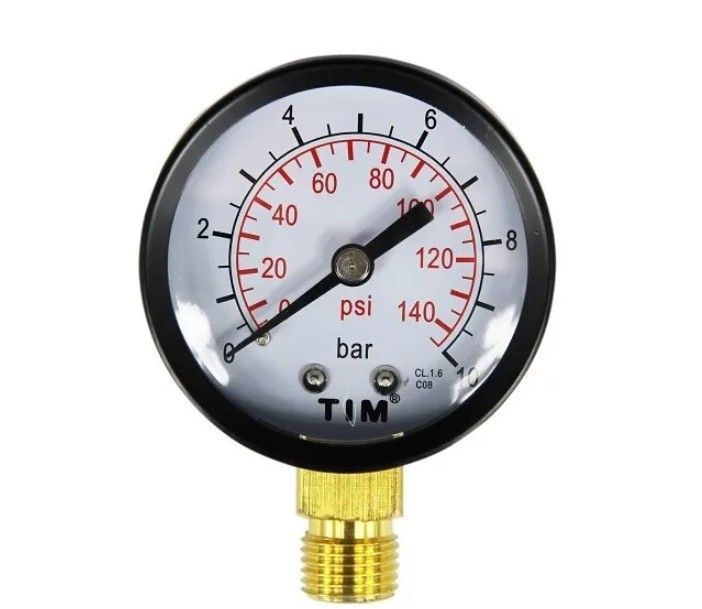 манометр радиальный 0-10 бар o50мм (класс точности 1,6, металлический корпус, присоед. латунь 1/4 ) tim (y-50-10)