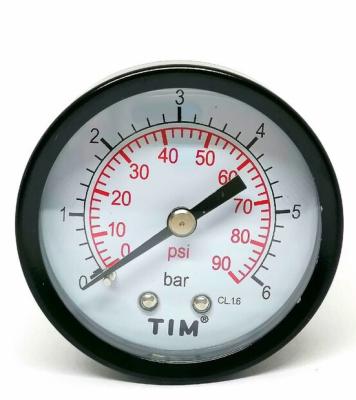 Манометр аксиальный TIM 0-6 бар O50мм (металлический корпус+стекло, присоед. латунь 1/4 нар.) (Y-50T-6)