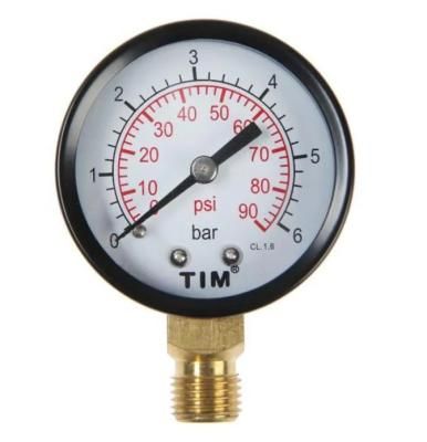 Манометр радиальный 0-6 бар O50мм (класс точности 1,6, металлический корпус, присоед. латунь 1/4 ) TIM (Y-50-6)
