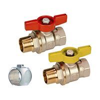 Кран шаровой GIACOMINI полнопроходной R914 3/8 с шаром DADO©, резьба внутренняя/наружная, никелированный, ручка - бабочка красная или жёлтая (R914X022)