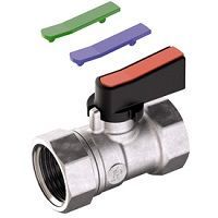 кран мини шаровой, резьба внутренняя/внутренняя (iso 228), хромированный, рукоятка пластмассовая с набором вставок красного, синего и зеленого цвета 1/2 giacomini (r690x003)